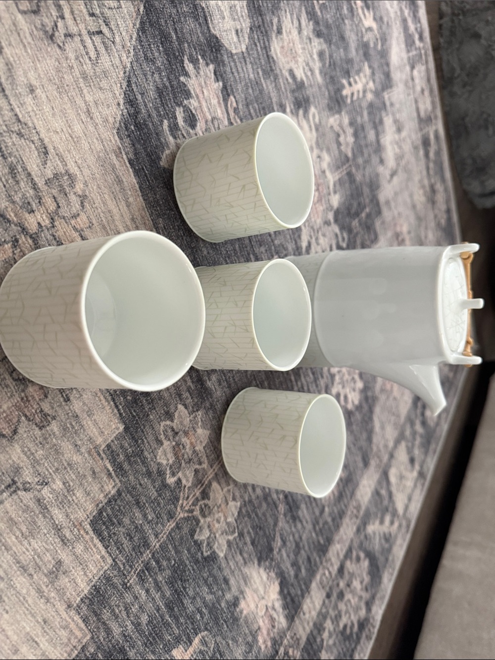 Teavana White and Cream Porcelain Tea Set with Subtle Bamboo Pattern